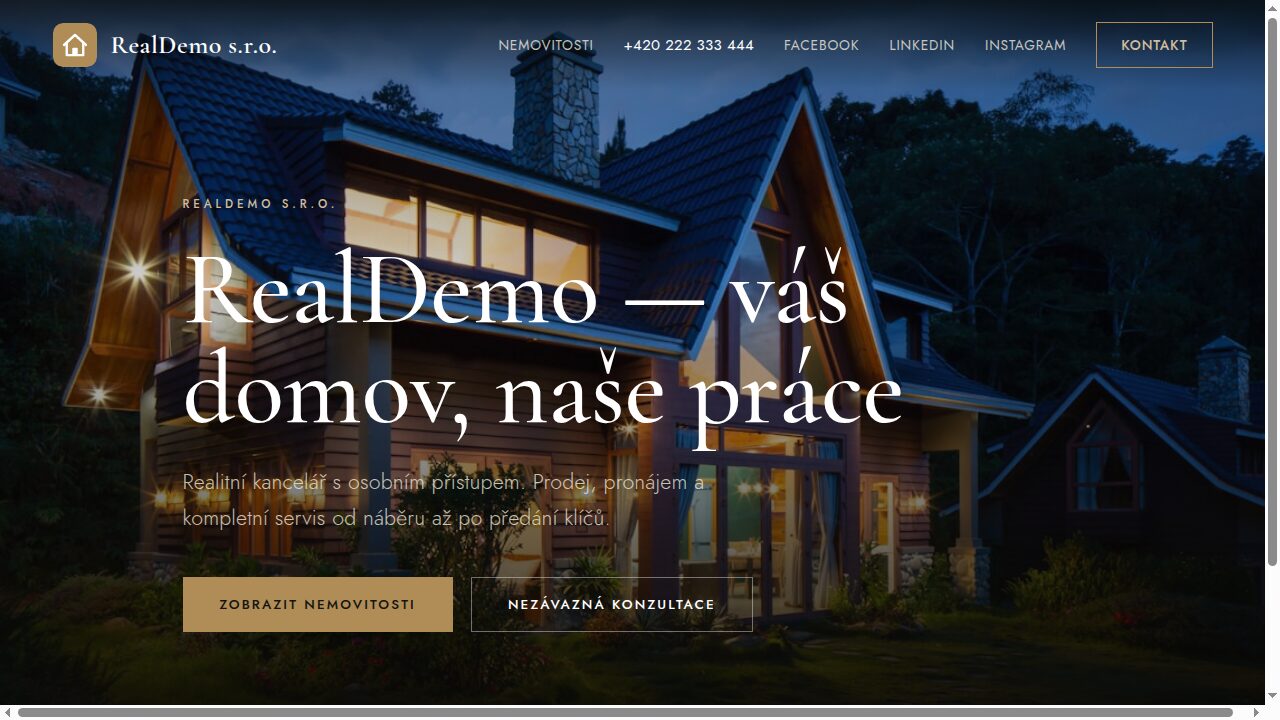 Ukázka realitního webu RealDemo — šablona Metropol